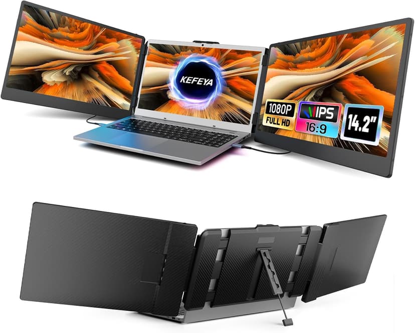 Laptop Screen Extender, 14.2" Portable Triple Monitor for Laptop with Full HD IPS Display, Laptop Extended Monitor Compatible with Mac, Windows, Chrome, Fits 13-17 Inch Laptops