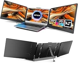 Laptop Screen Extender, 14.2" Portable Triple Monitor for Laptop with Full HD IPS Display, Laptop Extended Monitor Compatible with Mac, Windows, Chrome, Fits 13-17 Inch Laptops