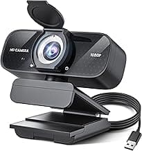 Full HD Webcam with Built-in Microphone and Rotatable Tripod, 1080P Video and Wide Angle Camera, Privacy Cover, for Desktop PC Laptop Computer Black