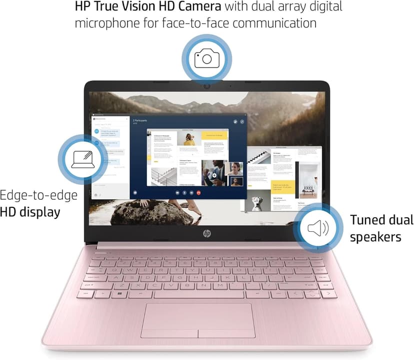 HP 14 Laptop • Back to School Limited Edition with Microsoft 365 • 4-Core Intel CPU • 8GB RAM •1600GB Storage (64GB OnBoard + 512GB P500 Portable SSD + 1TB OneDrive) • Pink • Win 11