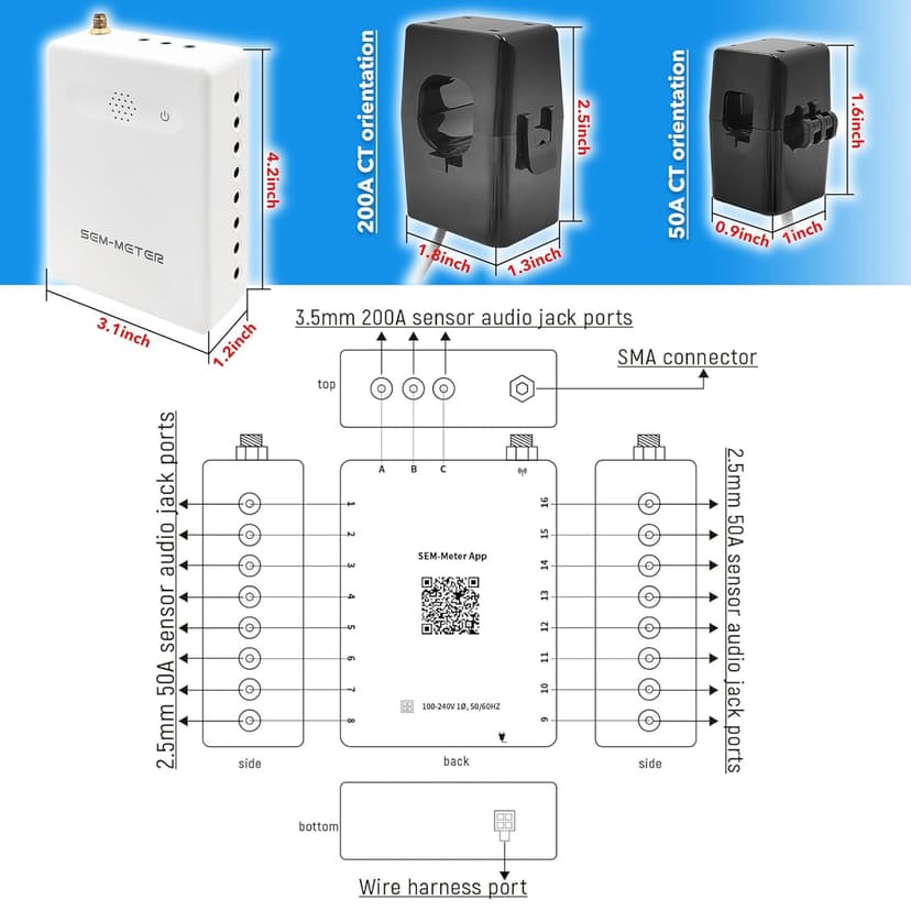 Smart Home Energy Monitor with 16 50A Circuit Level Sensors, Measure Power Usage in Real-Time, History with App (16 50A Circuit Level Sensors) - Compatible with Home Assistant