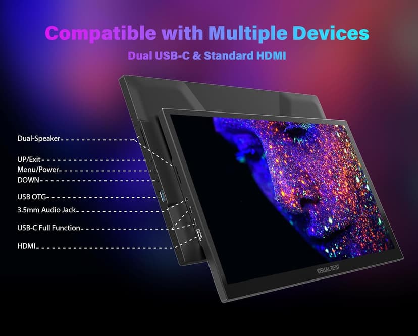 17.3'' 4K Portable Touchscreen Monitor, UHD 500Nits 100% AdobeRGB IPS HDR Travel Display, USB, Type-C & HDMI, Dual Speakers, VESA & Smart Cover - for Laptop PC Phone PS4/5 Xbox etc.