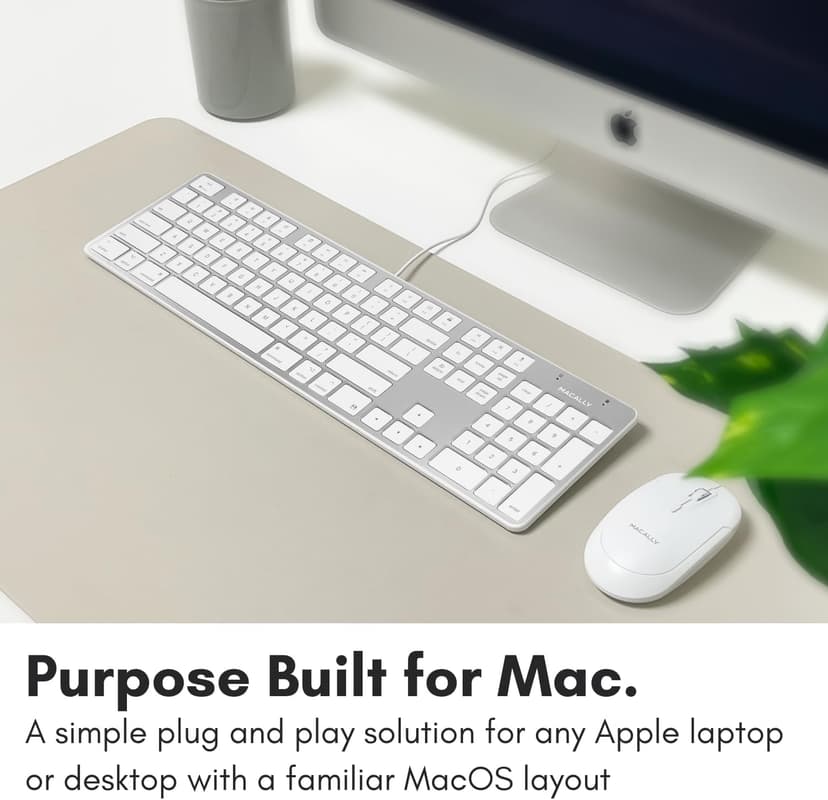 Macally Ultra-Slim USB Wired Keyboard with Number Keypad for Apple Mac Pro, MacBook Pro/Air, iMac, Mac Mini, Laptop Computers, Windows Desktop PC Laptops, Silver (SLIMKEYPROA)