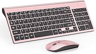 Wireless Keyboard and Mouse Ultra Slim Combo, TopMate 2.4G Silent Compact USB 2400DPI Mouse and Scissor Switch Keyboard Set with Cover, 2 AA & 2 AAA Batteries,for PC/Laptop/Windows/Mac-Rose Gold Black