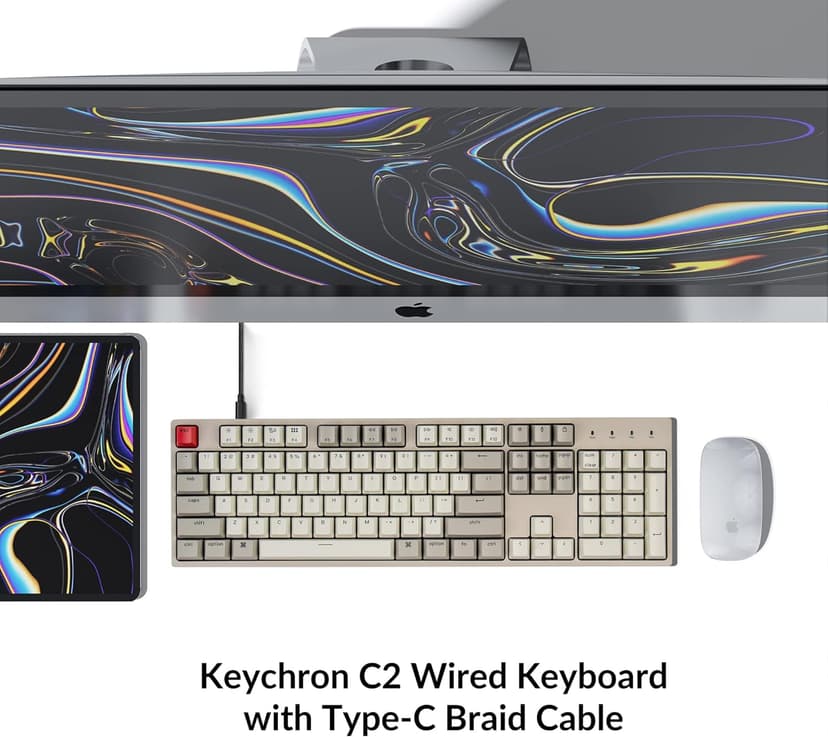 Keychron C2 Full Size Wired Mechanical Keyboard Compatible with Mac, Keychron Brown Switch, 104 Keys ABS Retro Color Keycaps Gaming Keyboard for Windows, USB-C Type-C Braid Cable