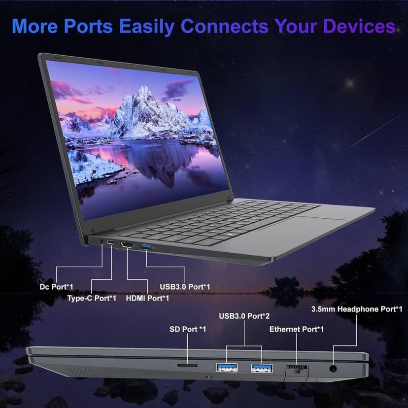 14.1" Laptop, Laptop Computer Core i7 Processor(Up to 2.7GHz), Student Laptop 8GB DDR3 256GB SSD, FHD IPS Laptop PC Wifi5 BT4.2 USB3.0 * 3 Ethernet Port*1 HDMI*1 SD Slot*1 Audio Jack*1