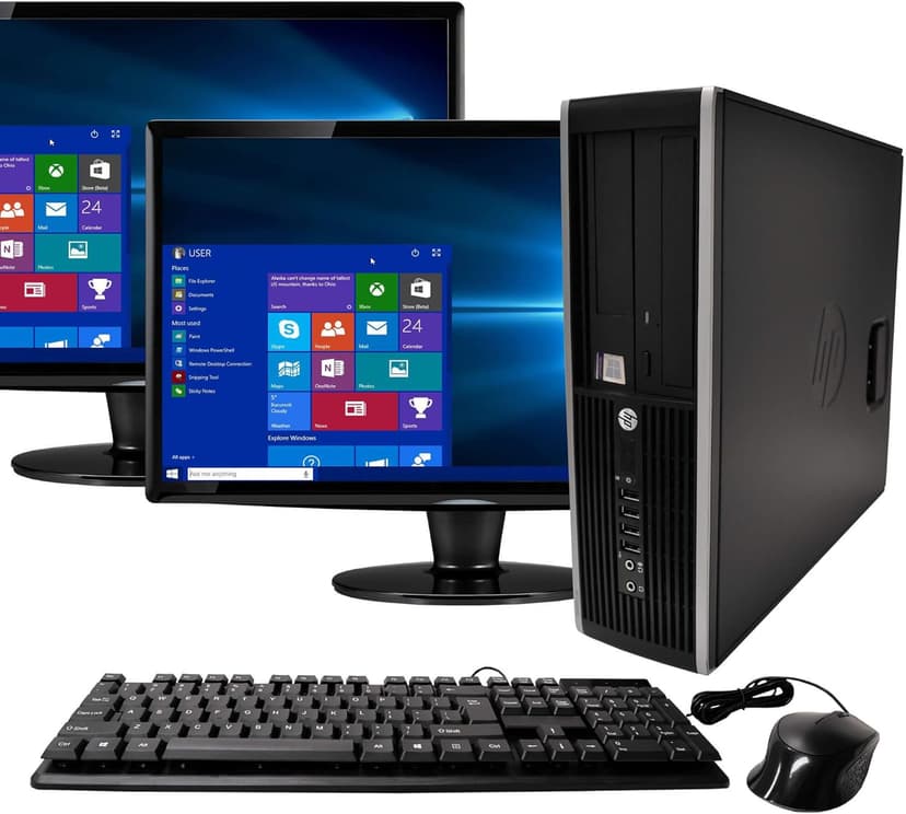 HP Elite Desktop Computer Intel Quad Core i5 3.1-GHz, 8 GB Ram, 1 TB, Dual 19in LCD Monitors, DVD, WiFi, Bluetooth, Windows 10 (Renewed)