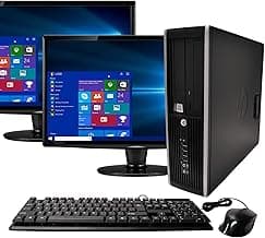 HP Elite Desktop Computer Intel Quad Core i5 3.1-GHz, 8 GB Ram, 1 TB, Dual 19in LCD Monitors, DVD, WiFi, Bluetooth, Windows 10 (Renewed)
