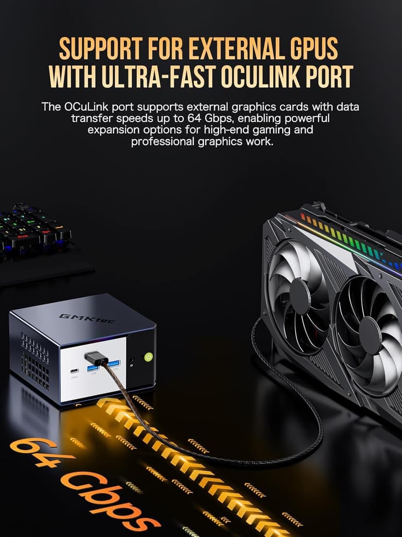 GMKtec EVO-X1 AI Mini PC AMD Ryzen AI 9 HX-370 Series (up to 5.1GHz) Mini Gaming Computers, 32GB LPDDR5X 2TB PCIe 4.0 SSD, Triple Screen 8K Display, WiFi 6 & USB4/Oculink Interface