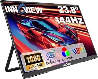 InnoView 23.8" Large Portable Monitor, FHD 144HZ 100% SRGB IPS USB-C HDMI Work Home Gaming Second Monitor 1080P W/180°Adjustable Stand for Laptop, MacBook, Phones