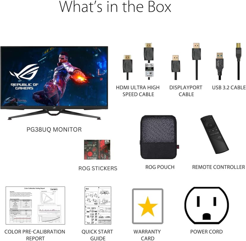 ASUS ROG Swift 38” 4K HDMI 2.1 HDR DSC Gaming Monitor (PG38UQ) - UHD (3840 x 2160), 144Hz, 1ms, Fast IPS, G-SYNC Compatible, Speakers, FreeSync Premium Pro, DisplayPort, DisplayHDR600, 98% DCI-P3