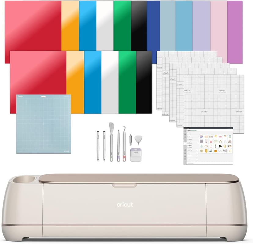 Cricut Maker 4 - Smart Cutting Machine (Seashell) | Engagement Bundle - Includes Smart Vinyl, Cardstock, Transfer Tape, Iron On HTV, Mat, Pens, Tool Kit, & 25 Images in Design Space App
