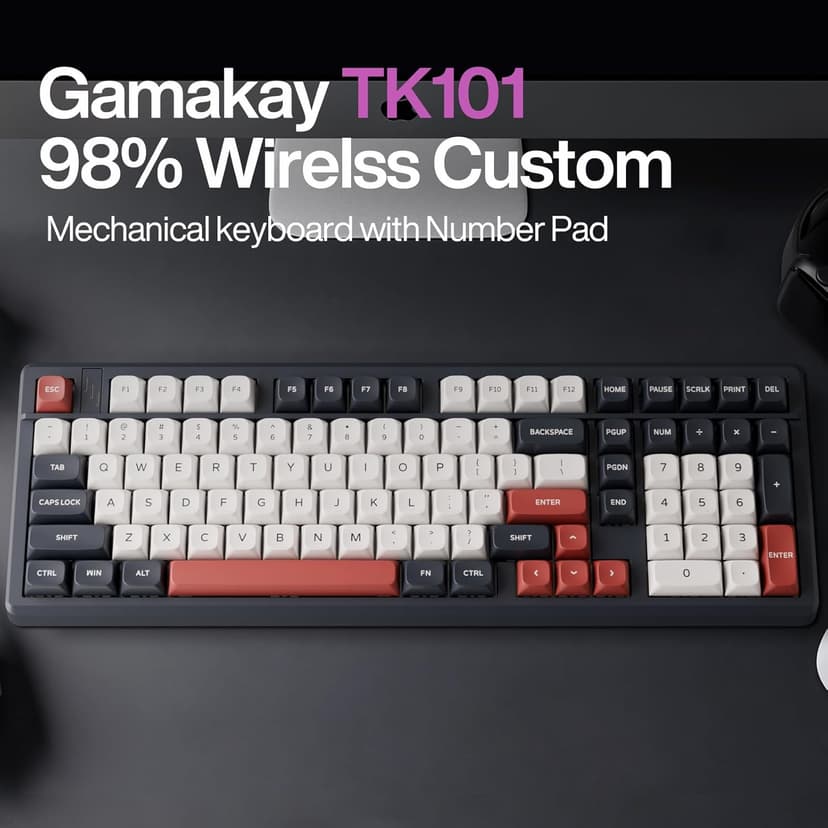 GK GAMAKAY TK101 98% Mechanical Keyboard with Number Pad, Hot Swappable, Pre-lubed Linear Switches, Tri-Mode Bluetooth/2.4GHz/USB-C 101 Keys RGB Backlit Gaming Keyboard (Cyan&Gray, Saturn Swicth)