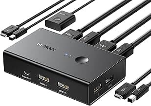UGREEN HDMI KVM Switch 1 Monitor 2 Computers, with 4 USB Ports, KVM Switches for Sharing One Monitor Keyboard Mouse Printer Support 4K@60Hz, Include 2 HDMI Cables, 2 USB Cables, Desktop Controller