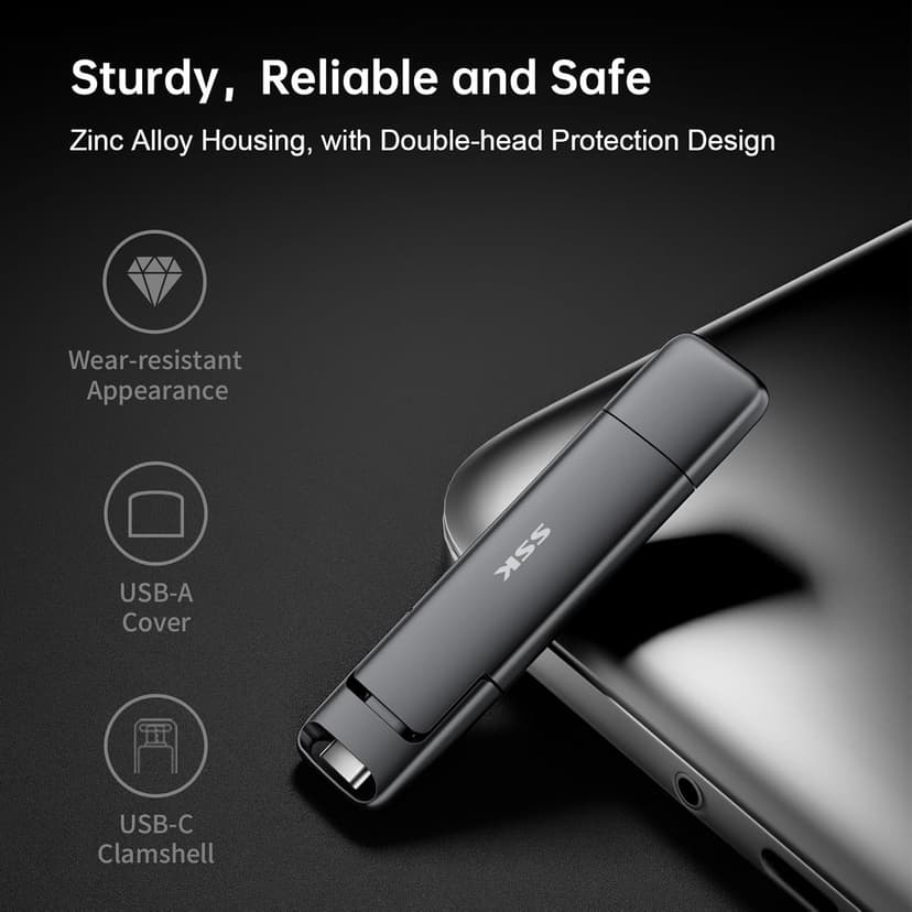 SSK 1TB USB Drive,External SSD Fast 550MB/s 2-in-1 Dual-Drive Type C+ A USB3.2 Gen2 Solid State ThumbDrive SSD-Stick for iPhone 15/PS4/Android Phone/Tablet/Windows/Mac