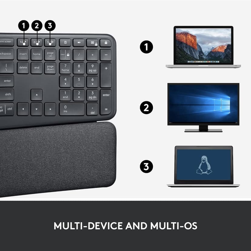 Logitech ERGO K860 Wireless Ergonomic Keyboard - Split Keyboard, Wrist Rest, Natural Typing, Stain-Resistant Fabric, Bluetooth and USB Connectivity, Compatible with Windows/Mac, Black
