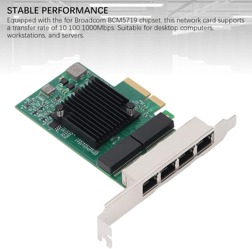 PCIe X4 Gigabit Network Card, 4 Port 1000Mbps Ethernet Adapter, for Desktop PC, Workstation, Server with 8 LED Indicators, Supports Wins Server, VMware ESX