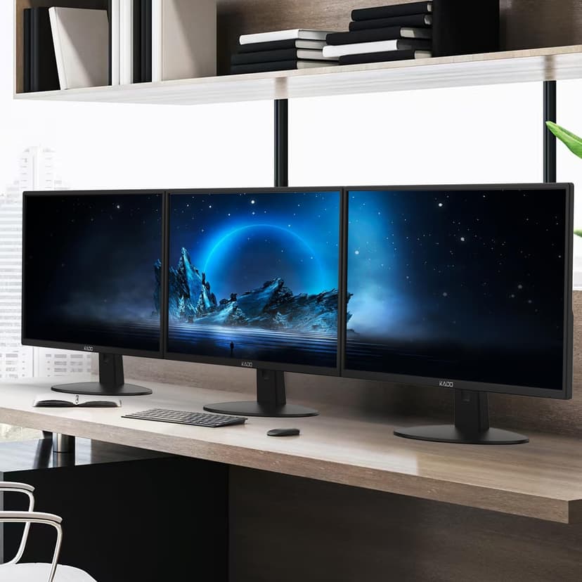 Kado Triple Monitor Setup - 3-Pack 22" 1920x1080 Computer Monitor 75Hz VESA Mount HDMI Office Gaming Hybrid Built-in Speakers (E22 Trio Series)