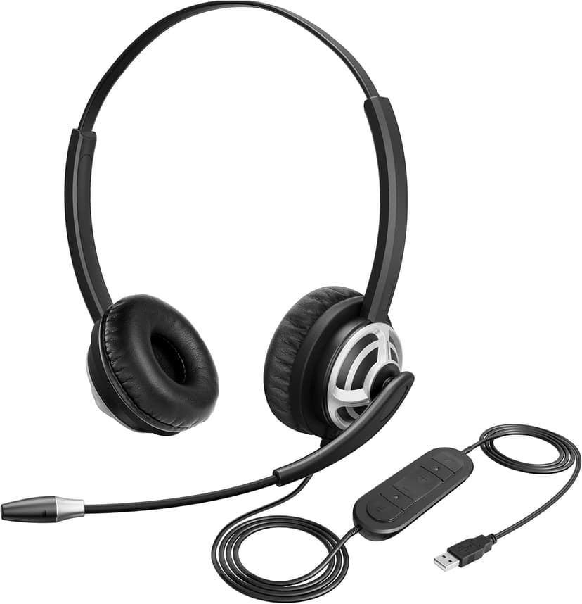 MKJ USB Headset for Call Centers & Office - Noise Canceling Microphone, Wired USB Headphone for Computer PC Laptop, Compatible with Zoom, Ms Teams, Webex, Google Meet, Ideal for Hybrid Workspaces