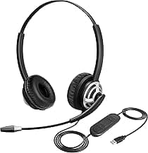 MKJ USB Headset for Call Centers & Office - Noise Canceling Microphone, Wired USB Headphone for Computer PC Laptop, Compatible with Zoom, Ms Teams, Webex, Google Meet, Ideal for Hybrid Workspaces