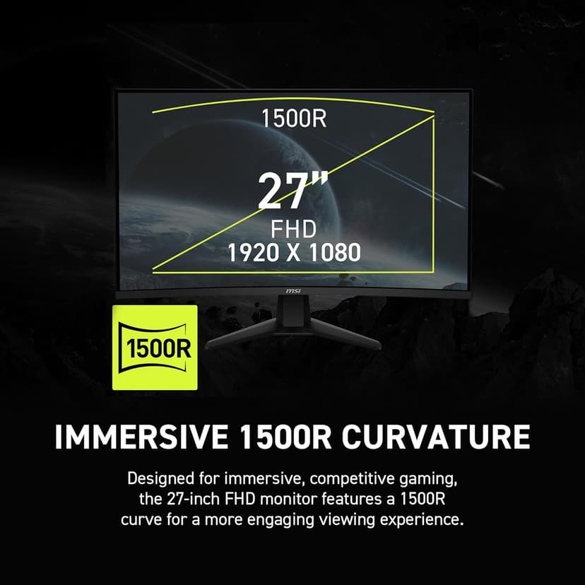 msi MAG 274CXF 27-inch 1920 x 1080 (FHD) Curved Monitor, 280Hz, HDMI, DisplayPort, VGA Port, VESA Mountable, Tilt, Speaker, Slim Bezel, 0.5ms, Black