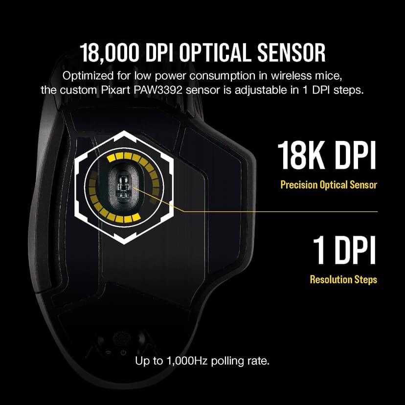 Corsair Dark Core RGB Pro SE, FPS/MOBA Gaming Mouse with SLIPSTREAM Technology, Black, Backlit RGB LED, 18000 DPI, Optical, Qi wireless charging certified