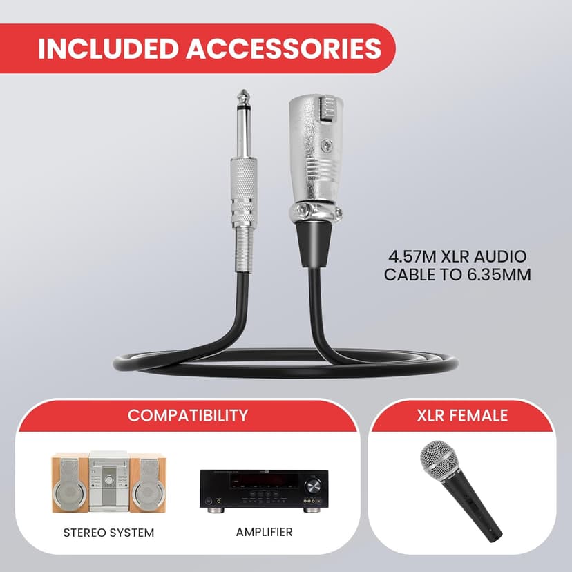 Pyle Professional Dynamic Vocal Microphone - Moving Coil Dynamic Cardioid Unidirectional Handheld Microphone with ON/OFF Switch Includes 15ft XLR Audio Cable to 1/4'' Audio Connection - PDMIC59