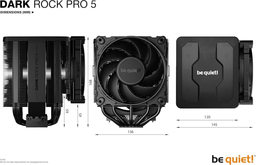 be quiet! Dark Rock Pro 5 Quiet Cooling CPU Cooler | Immensely High Airflow | 7 high-Performance Copper Heat Pipes | Speed Switch | Thermal Grease | BK036