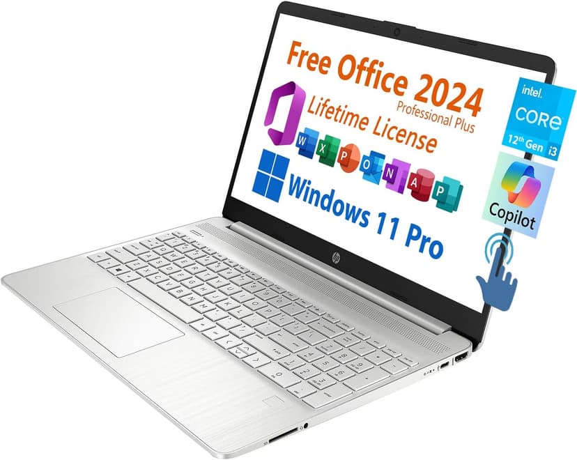HP 15.6" Business Laptop, Free Microsoft Office 2024 Lifetime License, Copilot AI Chat, HD Touchscreen Display, Intel 6-Core i3-1215U 4.4 GHz, 16GB RAM, 512GB SSD, Long Battery Life, Windows 11 Pro