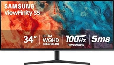 SAMSUNG 34" ViewFinity S50GC Series Ultrawide QHD Monitor, 100Hz, 5ms, HDR10, AMD FreeSync, Ultrawide Screen, Eye Care, Thin Bezels, PIP, PBP, LS34C50DGANXZA, 2023, Black