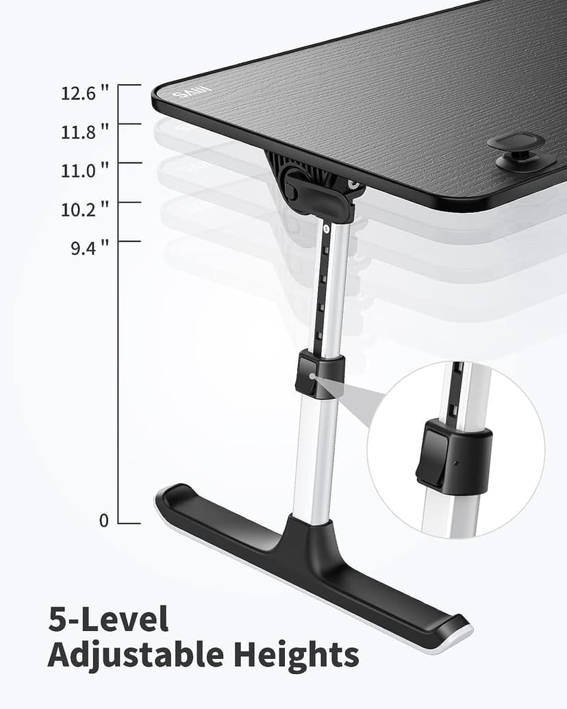 SAIJI Height & Angle Adjustable Laptop Stand for Bed, Lap Desk Bed Tray Table, Light Weight Foldable Portable Laptop Table for Couch Sofa Chair Floor Desk for Adults, Kids (Black)