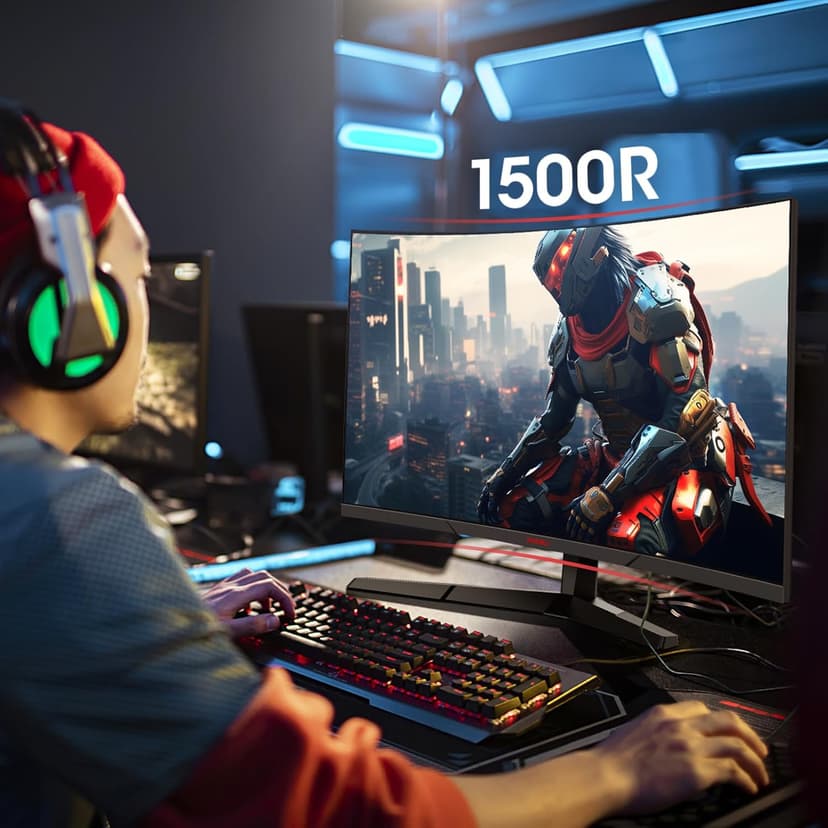 KOORUI 24 inch Curved Gaming Monitor 180Hz FHD 1080P Computer Monitor,1ms 1500R VA Display,Adaptive Sync, FreeSync Premium,HDR10,HDMI2.0X2&DP1.2,VESA Compatible,Tilt Adjustable,Eye Care,24E6CA
