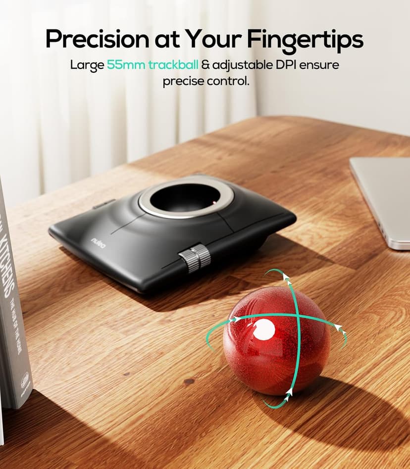 Nulea M512 Wireless Trackball Mouse, Ergonomic 55mm Trackball, Adjustable DPI for Precise Control, Left or Right Hand Compatible, Rechargeable, Multi-Device Bluetooth & 2.4GHz for PC, Laptop, Mac