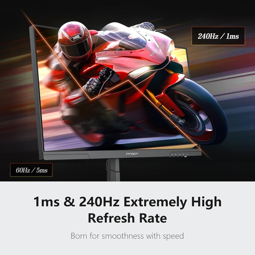INNOCN 24.5" Gaming Monitor 1440p 240Hz QHD 2K PC Desktop Gaming Fast IPS HDMI 2.1 Display, DisplayPort, 1ms, Built-in Speaker, 25G2S