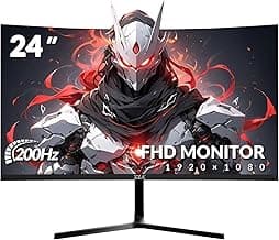 ZZA 24 Inch Curved Monitor, FHD 1920×1080P 200Hz, 120% sRGB, Ultra-Thin Bezel Design, Low Blue Light & Flicker-Free, Computer Monitor for Home, Office, Gaming (HDMI, VGA)-Black