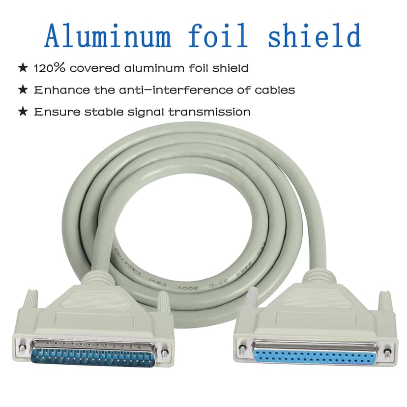 MEIRIYFA DB37 37Pin Extension Cable Serial D-SUB 37 Pin Printer Parallel Connector Cable Pure Copper Core for Engineering Wiring, Computer and Networks.（4.9FT） (Male to Female)