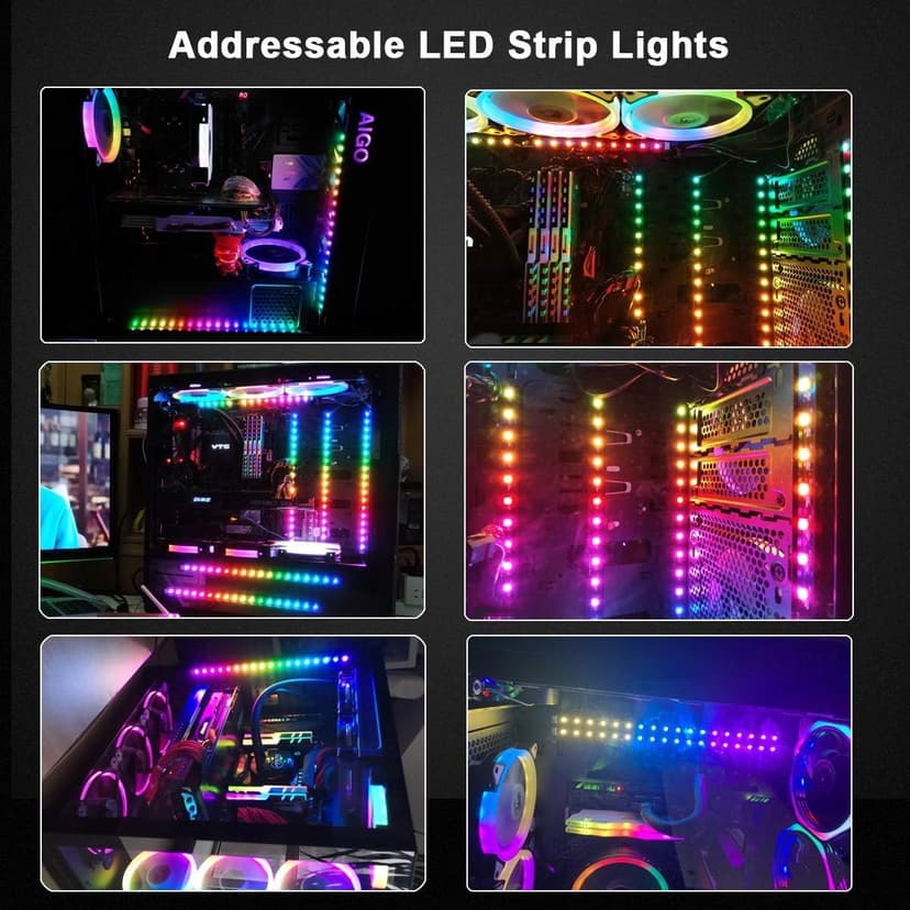 Addressable RGB PC LED Strip, 13.78 x 0.39 x 0.12 inches Clear Silicone Covering, for 5V 3-pin argb Header, Built-in Eight Strong Magnets, Easy to Install
