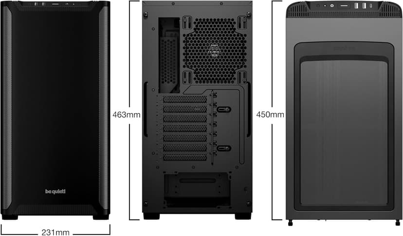 be quiet! Pure Base 501 Black ATX Case | 2 Preinstalled Pure Wings 3 140mm PWM Fans | Optimized Air Pressure | Compact PC Case | Vertical GPU Installation | USB 3.2 Gen. 2 Type C | BG073