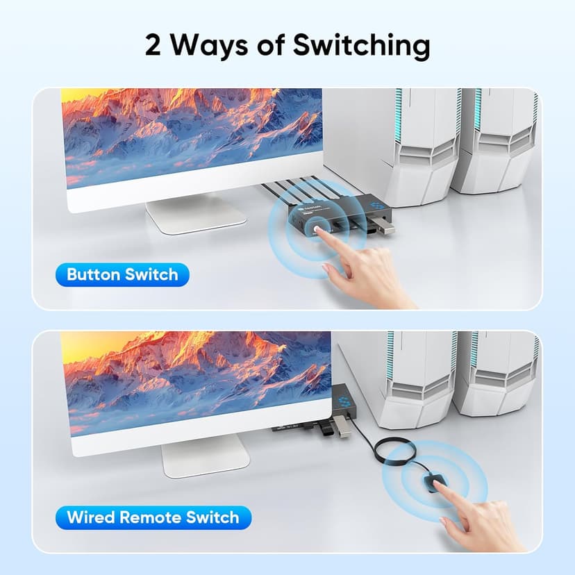 USB 3.0 HDMI KVM Switch 1 Monitors 2 Computers, 4K@60Hz KVM Switches for 2 Computers Sharing Monitor Keyboard Mouse Hard Drives Printer, with EDID Adaptive, 2USB Cable and Controller