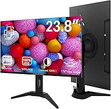 23.8 inch Computer Monitor 1920x1080 Vertical PC Monitor with HDMI VGA AV BNC USB Ports, Multi-Function Stand, VESA, Display Frameless Build-in Speakers for Office Home
