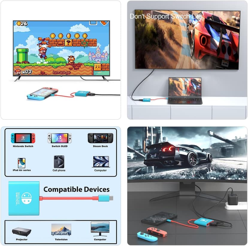 Switch Dock for Nintendo Switch Docking Station Portable Switch TV Adapter Support 4K/60HZ Switch TV Dock Mode Compatible Steam Deck Nintendo Switch OLED Switch Travel Dock with HDMI2.0 USB3.0 Port