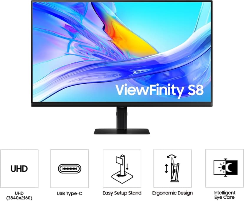 Samsung 37-inch ViewFinity S8 (S80UD) 4K UHD HDR10 High Resolution Monitor, USB-C, Height Adjustable Ergonomic Stand, Built-in KVM Switch, Advanced Eye Care, LS37D800UANXZA, 2025
