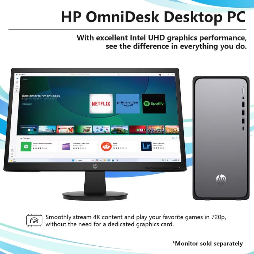 HP OmniDesk M02 Premium AI Copilot Tower Desktop, 20-Core Intel Core i7-14700, 64GB DDR5, 2TB SSD, Wired KB & Mouse, Wi-Fi 6, Bluetooth, Win11 Home, Black, Bundle with Lexar SL660 512GB Portable SSD