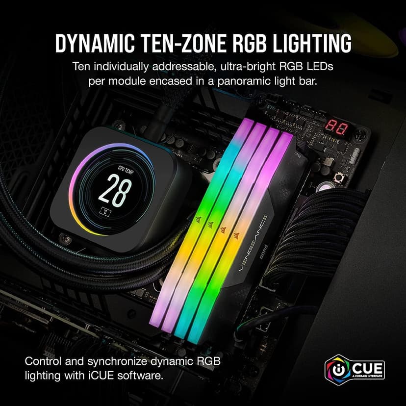 CORSAIR VENGEANCE RGB DDR5 RAM 32GB (2x16GB) 6400MHz CL36-48-48-104 1.35V Intel XMP 3.0 Desktop Computer Memory - Black (CMH32GX5M2B6400C36)