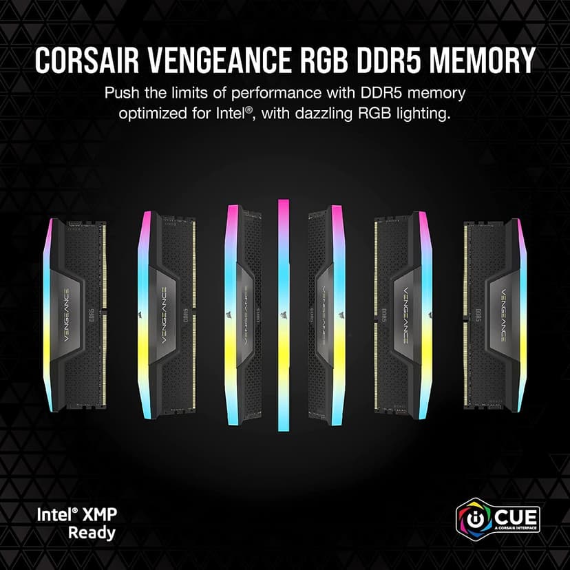 CORSAIR VENGEANCE RGB DDR5 RAM 32GB (2x16GB) 6400MHz CL36-48-48-104 1.35V Intel XMP 3.0 Desktop Computer Memory - Black (CMH32GX5M2B6400C36)