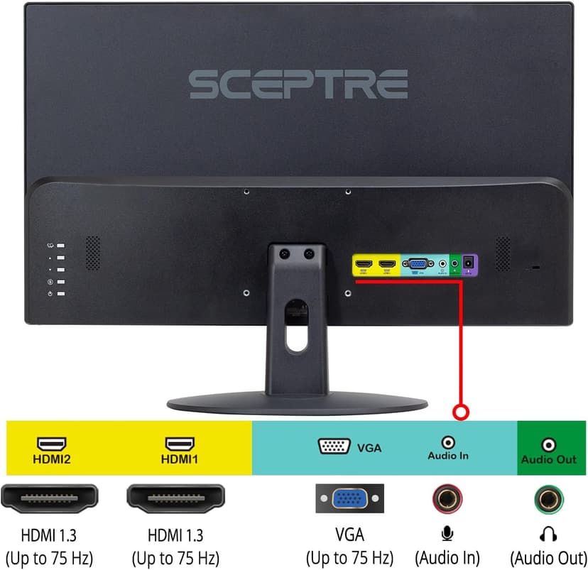Sceptre 22-Inch 75Hz 1080p LED Monitor HDMI VGA Build-in Speakers, Brushed Black 2019 (E225W-19203S),Metal Black