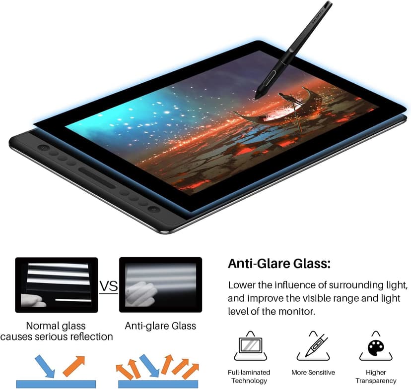 HUION KAMVAS Pro 16 Drawing Tablet with Screen, 15.6 inch Pen Display Anti-Glare Glass 6 Shortcut Keys Adjustable Stand, Graphics Tablet for Drawing, Writing, Design, Work with Windows, Mac and Linux