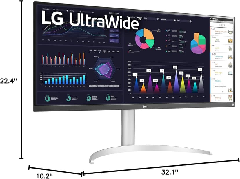 LG 34WQ650-W 34 Inch 21:9 UltraWide Full HD (2560 x 1080) 100Hz IPS Monitor, 100Hz Refresh Rate with RGB 99% Color Gamut, VESA DisplayHDR 400, USB Type-C, AMD FreeSync, Tilt/Height Adjustable Stand