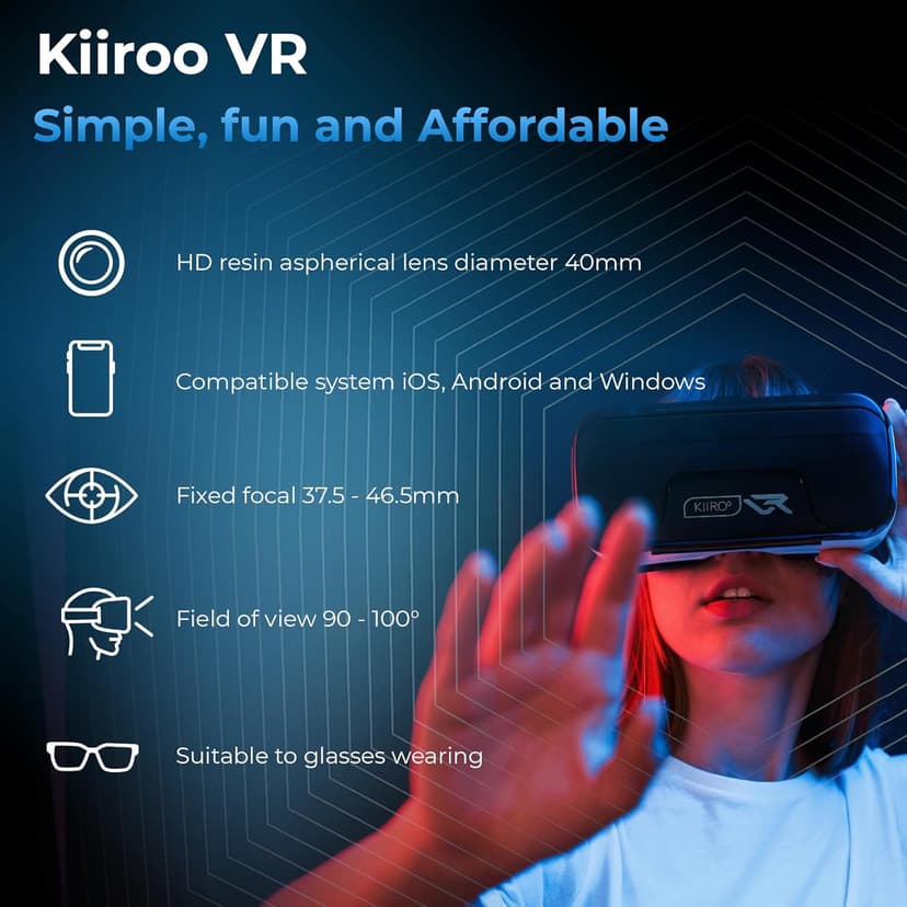 VR Headset for Phone - Optimized for VR Content - for iPhone, Android & Windows - Fits 5.5"-7.2" Devices - Glasses-Friendly - 40mm HD Resin Aspherical Lens - Adjustable IPD & Fixed Focus