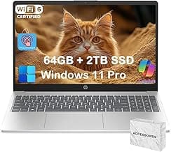 HP 15.6 Touchscreen Laptop Computer for Business & Student, w/Office Lifetime, Intel 13th Gen Core i3(Up to 4.5GHz), HD Touch Display, 64GB RAM, 2TB SSD, AI Copilot, Win 11 Pro, External DVD Drive
